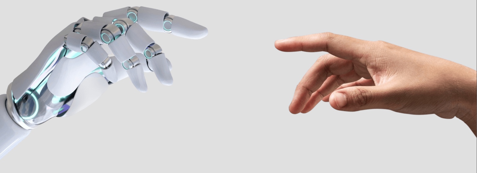 Human and robotic hands reaching toward each other